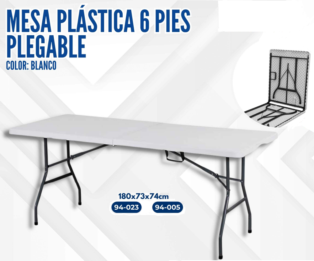 MESA 6' PLEGABLE DE PLASTICO BLANCO ESP 4CM 180X75X72 ZK-180C