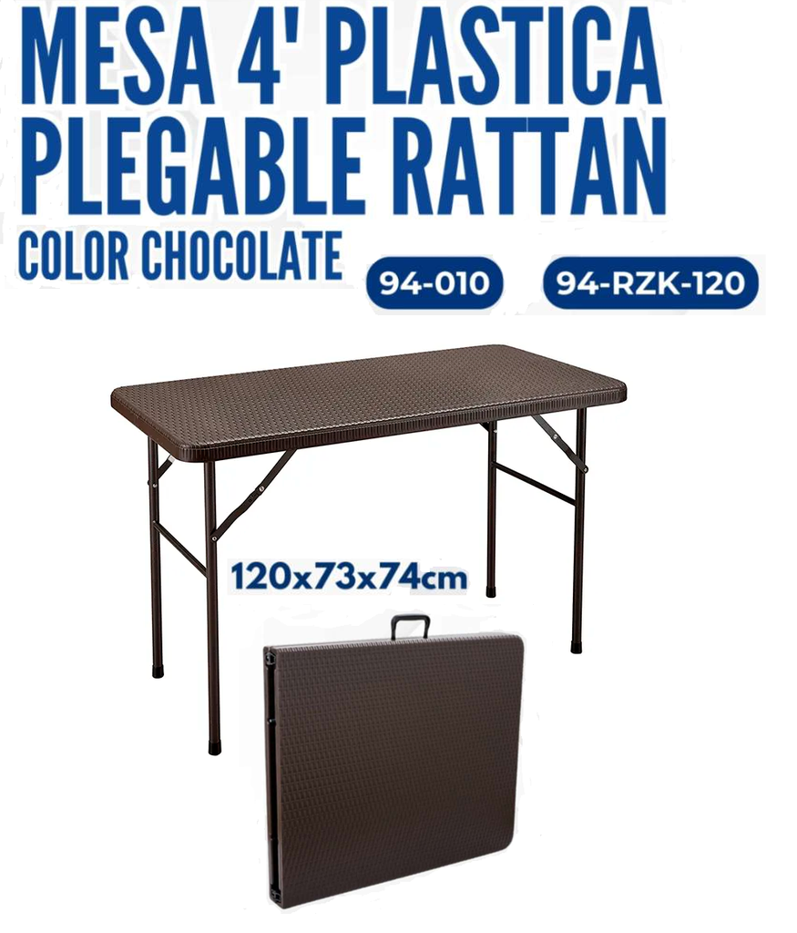 MESA 4' PLEGABLE PLASTICA  RATTAN CHOCOLATE 120X60X74CM