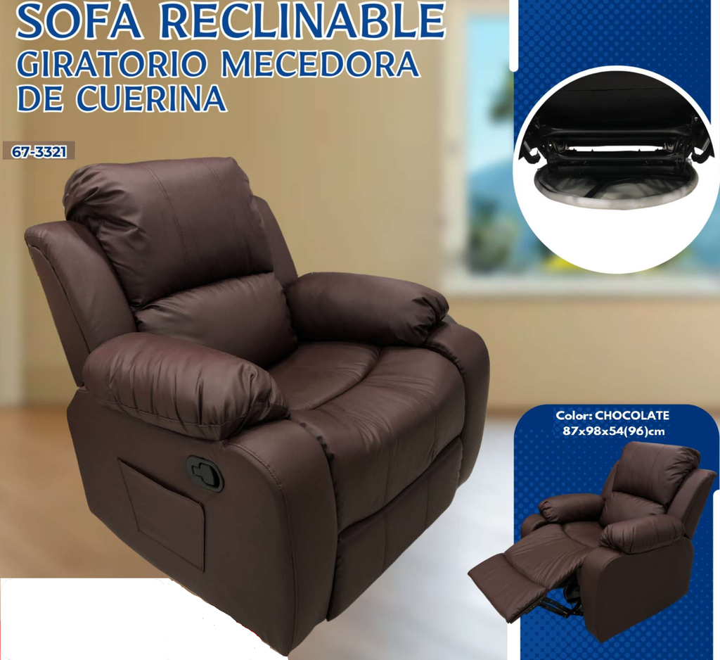 SOFA RECLINABLE GIRATORIO MECEDORA DE CUERINA