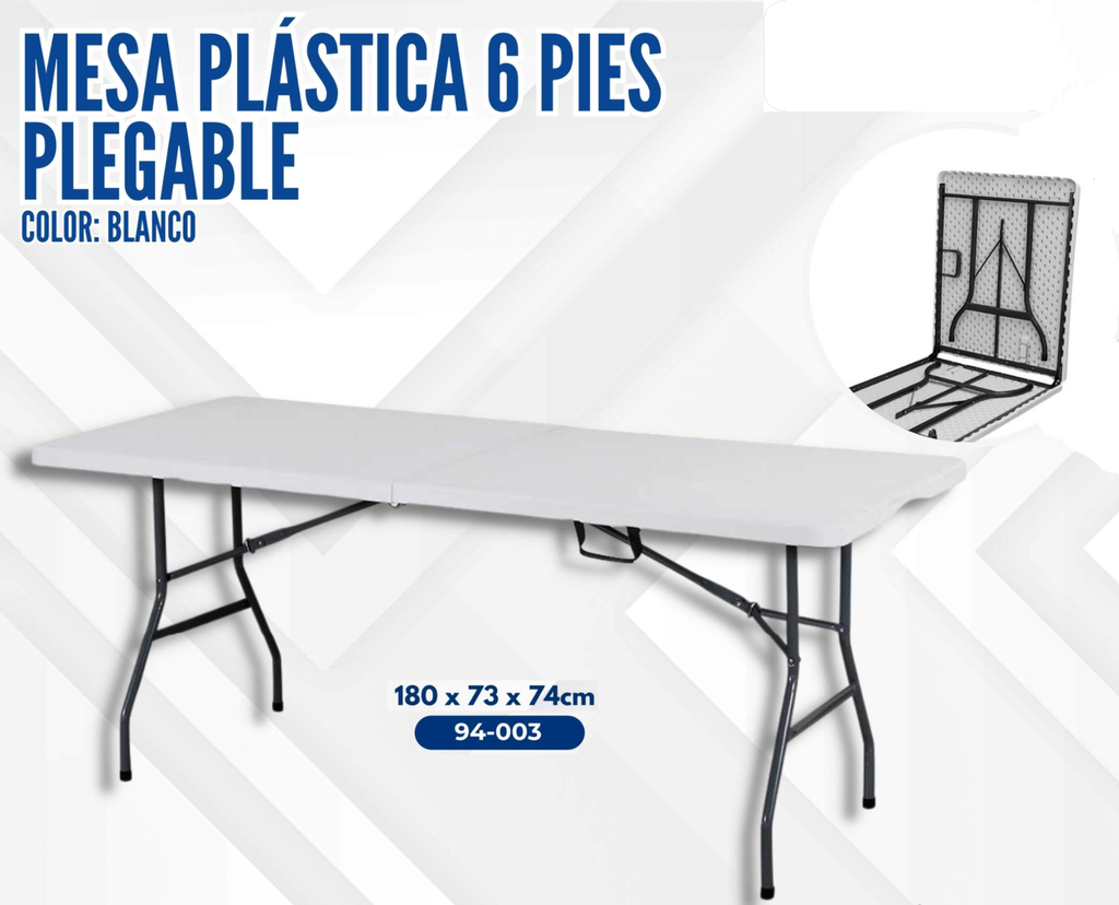 MESA 6´ PLEGABLE DE PLASTICO BLANCO