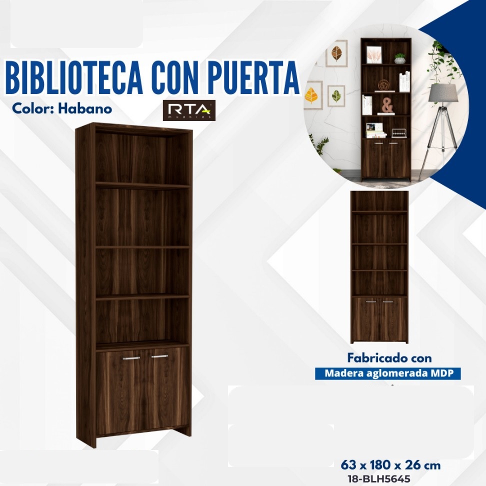 BIBLIOTECA LISA 1.80 CON PUERTAS (1C) WENGUE