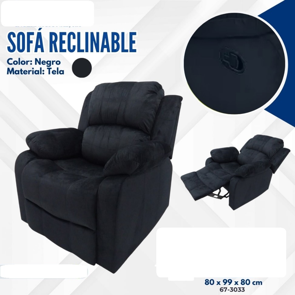 Sofa Reclinable Grande Negro Tela