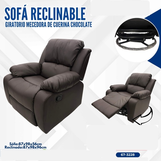 Sofa Reclinable Giratorio Mecedora de Cuerina Chocolate