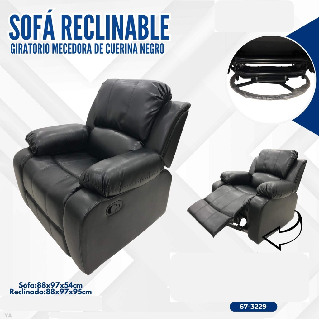 Sofa Reclinable Giratorio Mecedora de Cuerina Negro