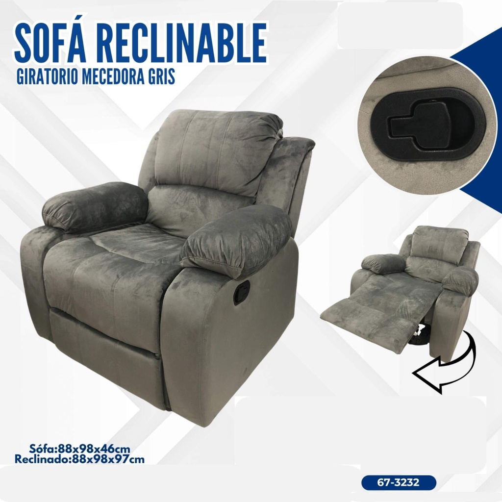 Sofa Reclinable Giratorio Mecedora de Tela Gris