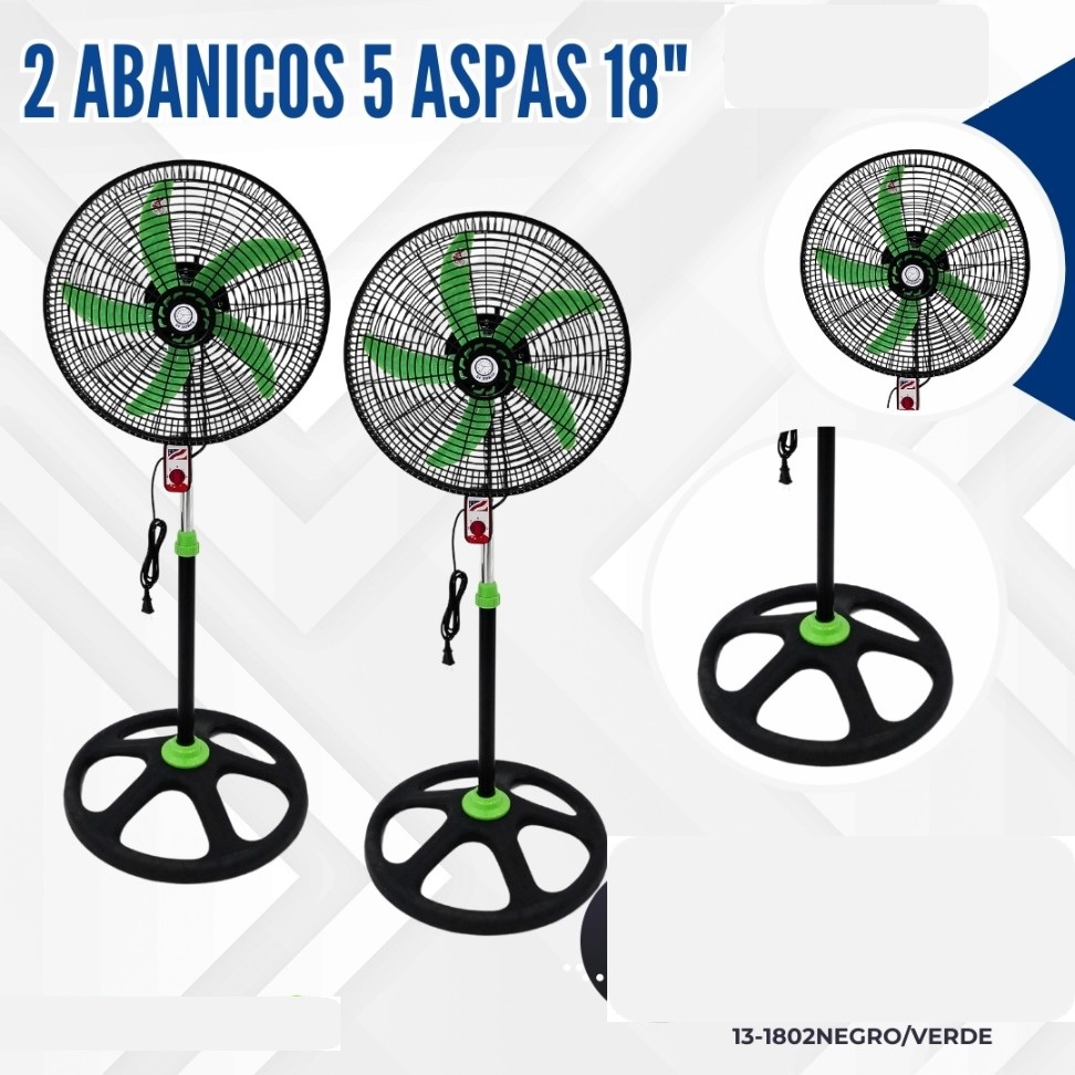 ABANICO 5 ASPAS 18" NEGRO/VERDE