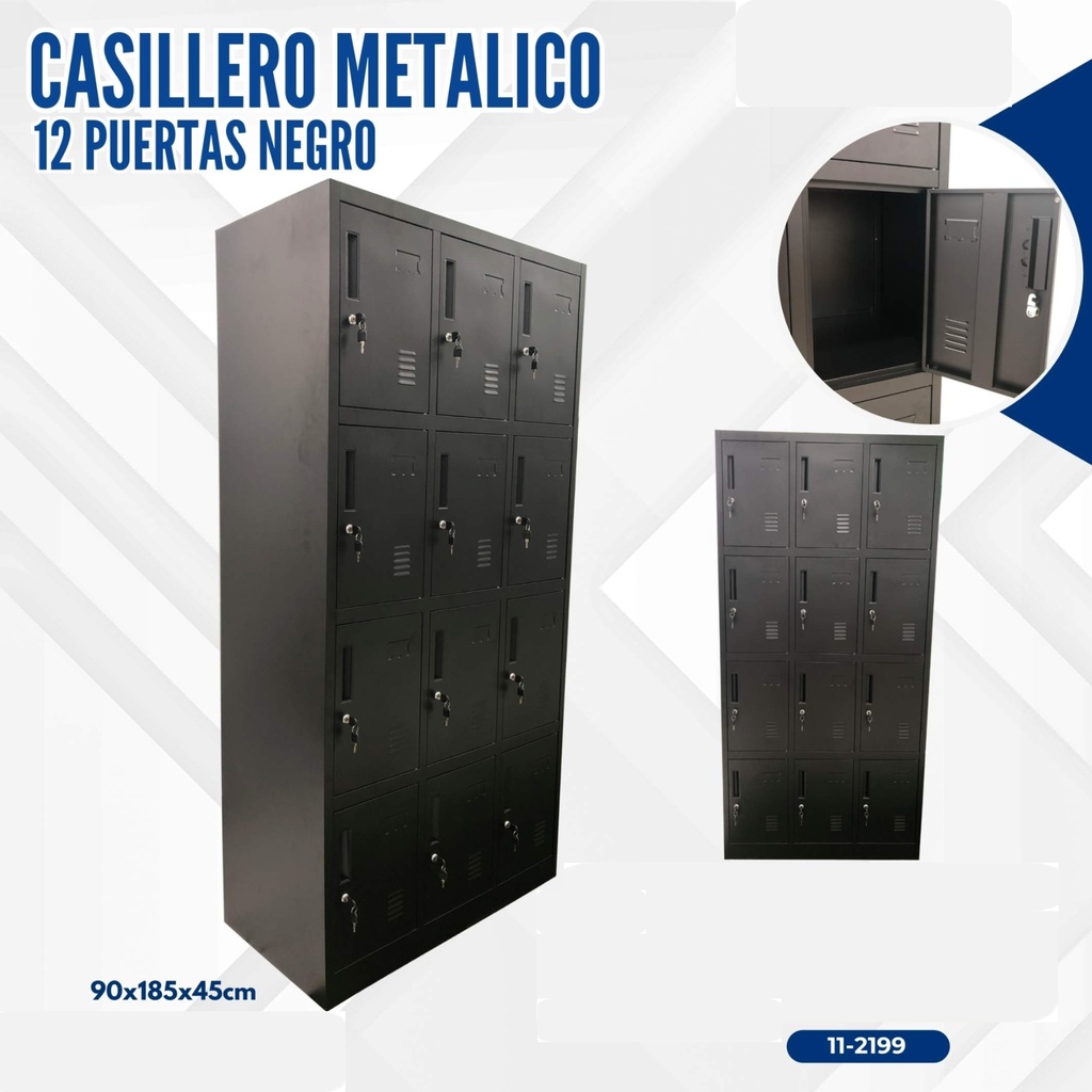 CASILLERO METALICO 12 PUERTAS NEGRO