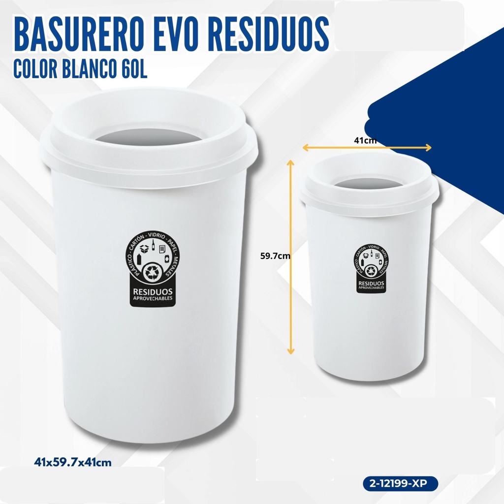 PAPELERA EVO 50L BLANCO APROVECHABLE