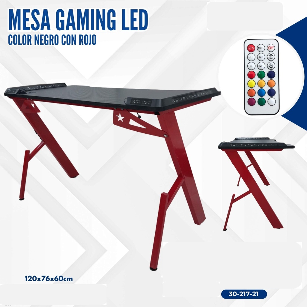 MESA GAMING LED NEGRO CON ROJO