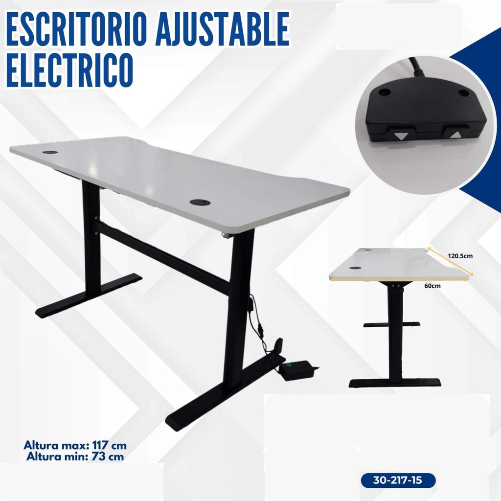 MESA GAMING CON AJUSTE ELECTRICO BLANCO CON NEGRO 120*60*72-118CM