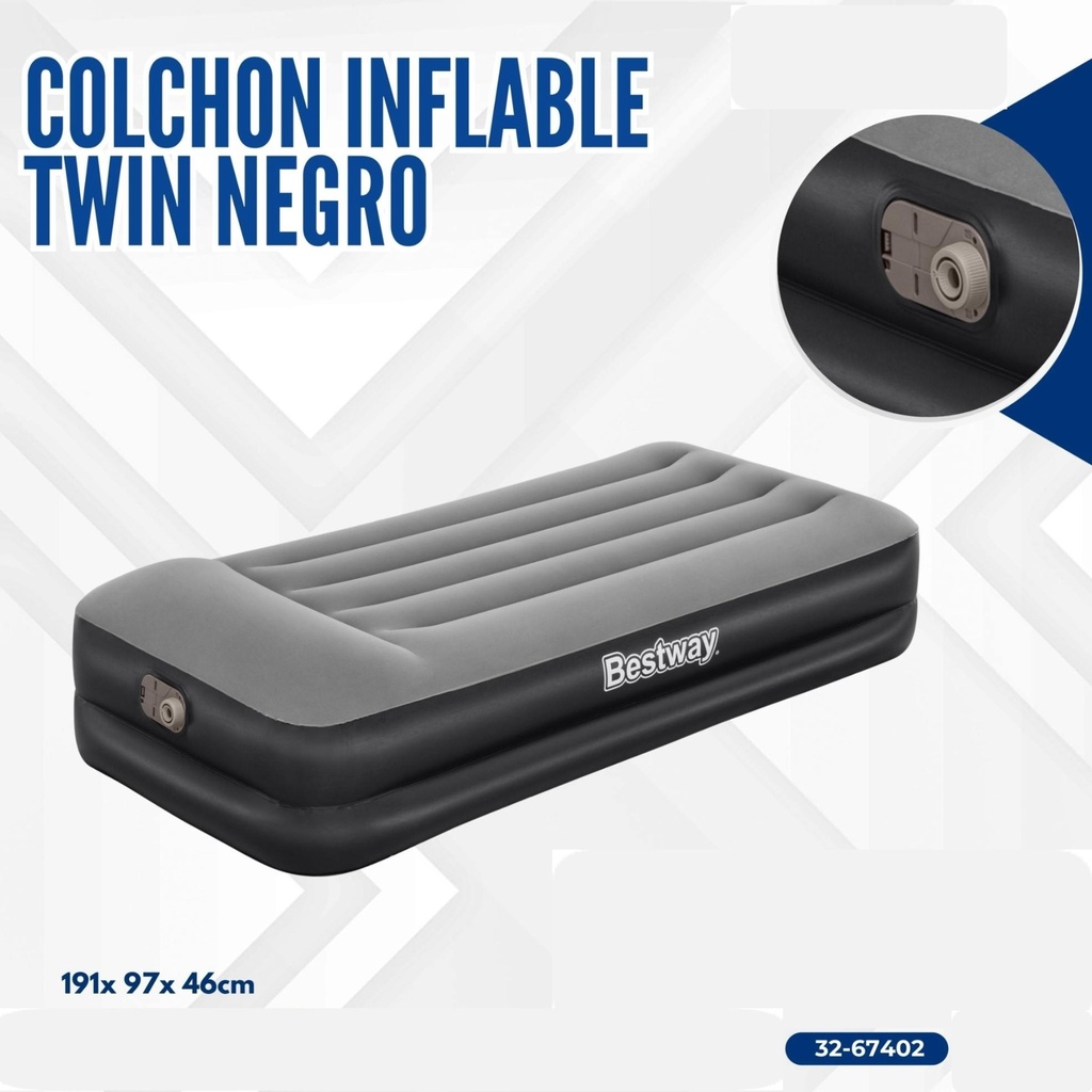 COLCHON INFLABLE TWIN NEGRO + INFLADOR 191*97*46CM