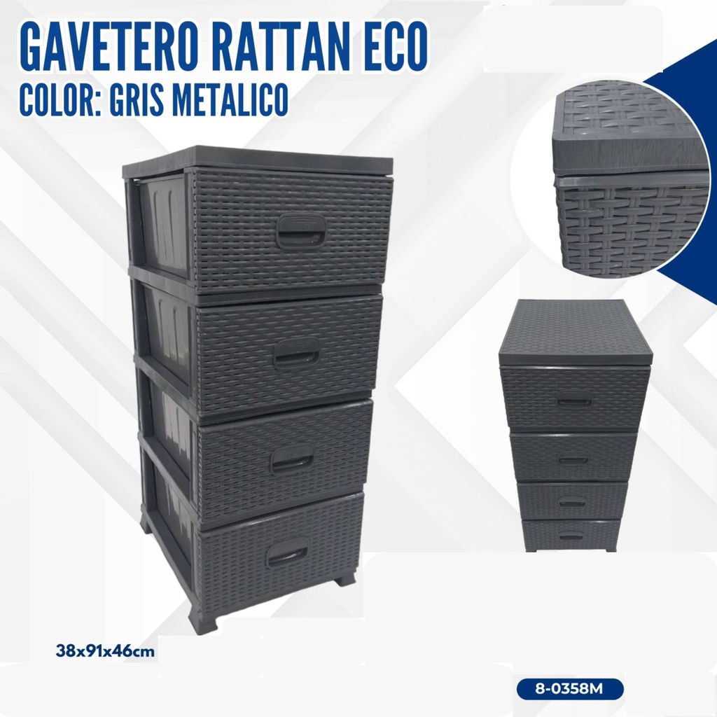 GAVETERO RATTAN ECO. METALICO GRIS