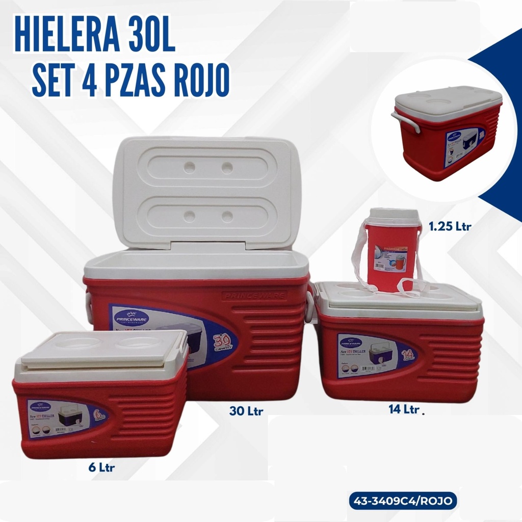 HIELERA ROJA SET 4 PIEZAS 30L