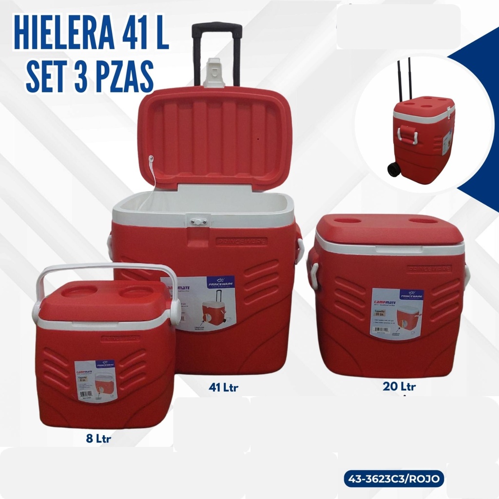 HIELERA ROJA SET 3 PIEZAS 41L