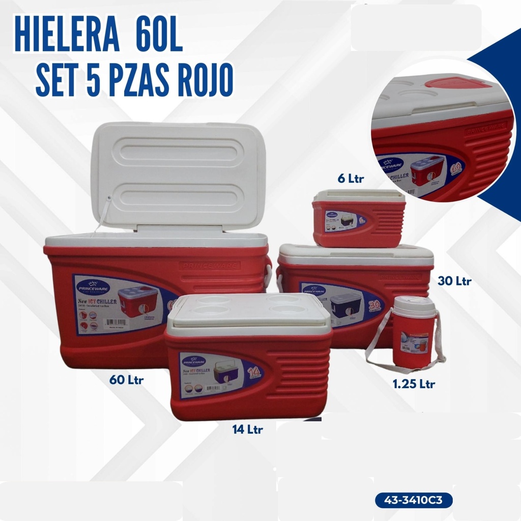 HIELERA ROJA SET 5 PZAS 60L