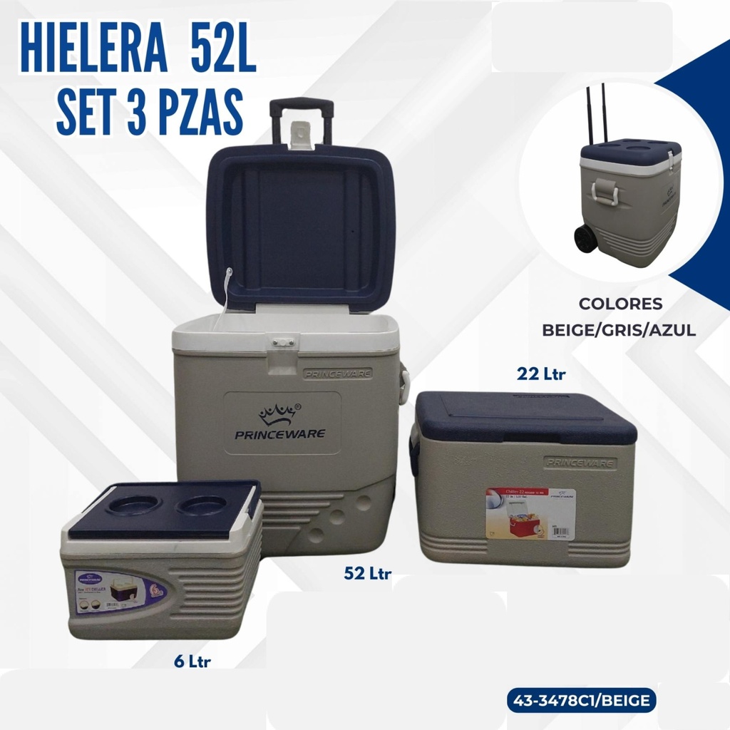 HIELERA BEIGE/GRIS/AZUL SET 3 PZAS