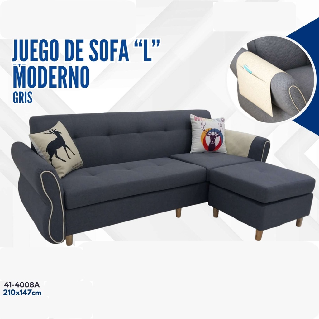 JUEGO DE SOFA L MODERNO GRIS