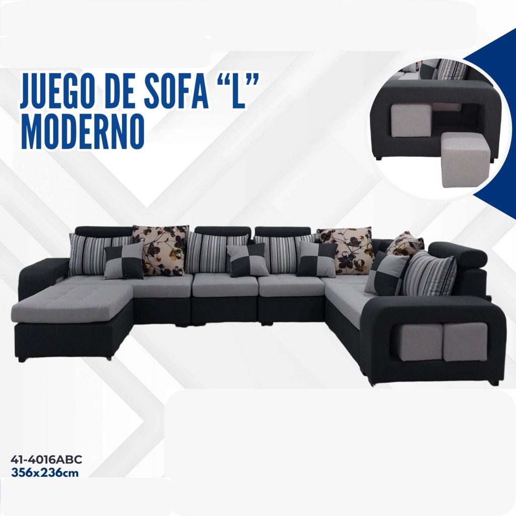 JUEGO DE SOFA L MODERNO NEGRO+GRIS