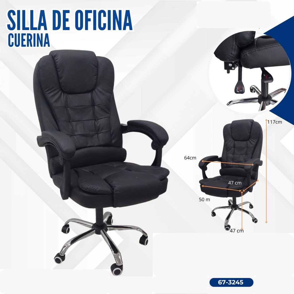 SILLA DE OFICINA NEGRA DE CUERO