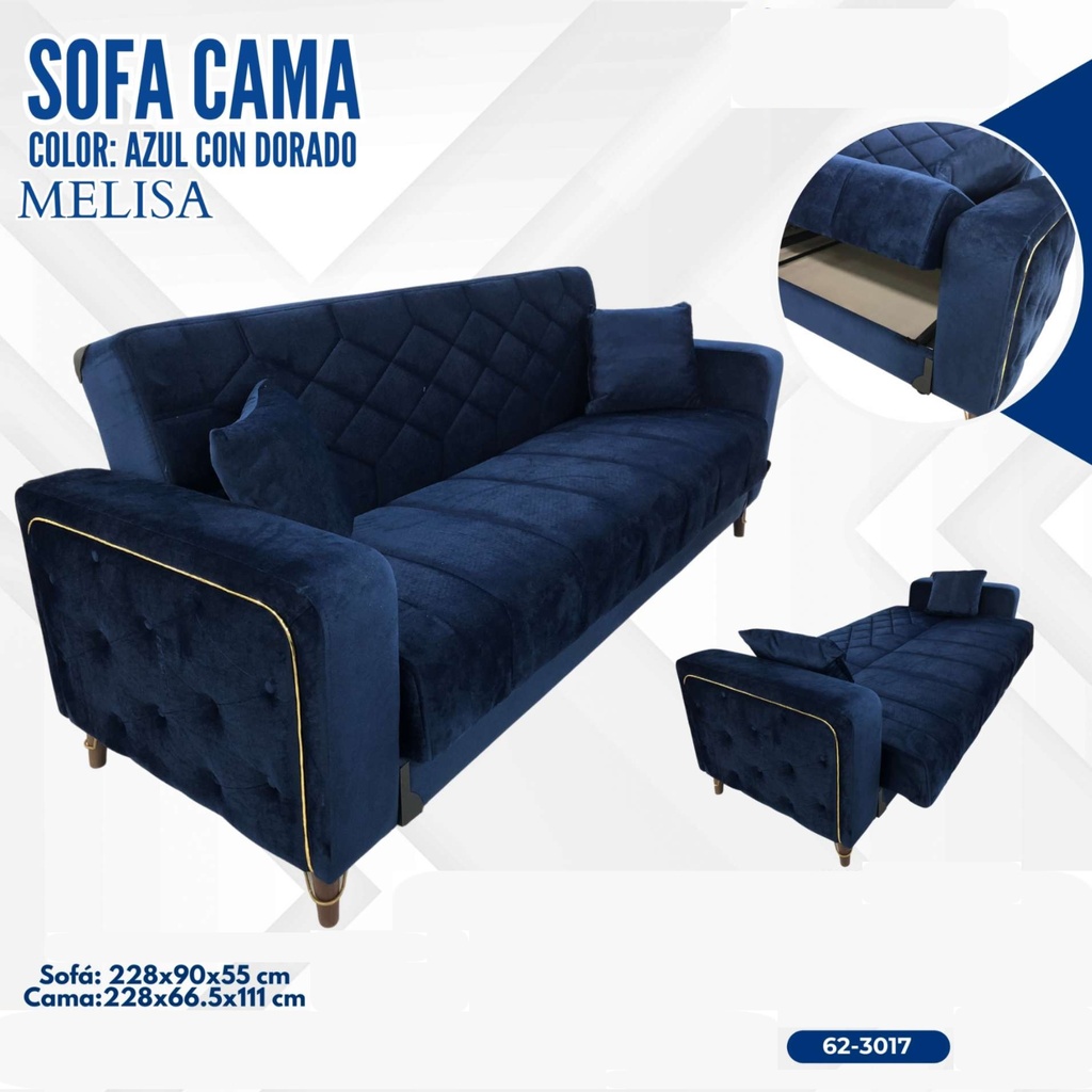 SOFA CAMA MELISA AZUL CON DORADO