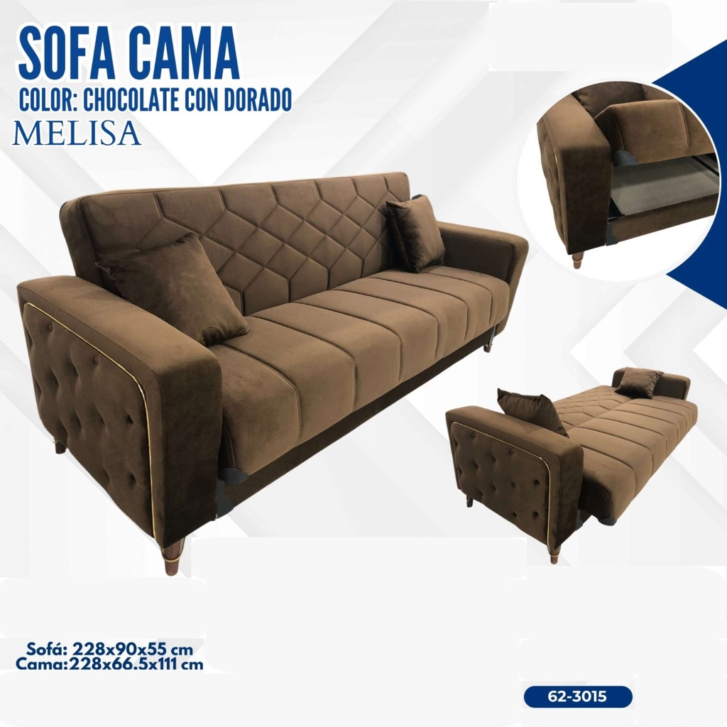 SOFA CAMA MELISA CHOCOLATE CON DORADO