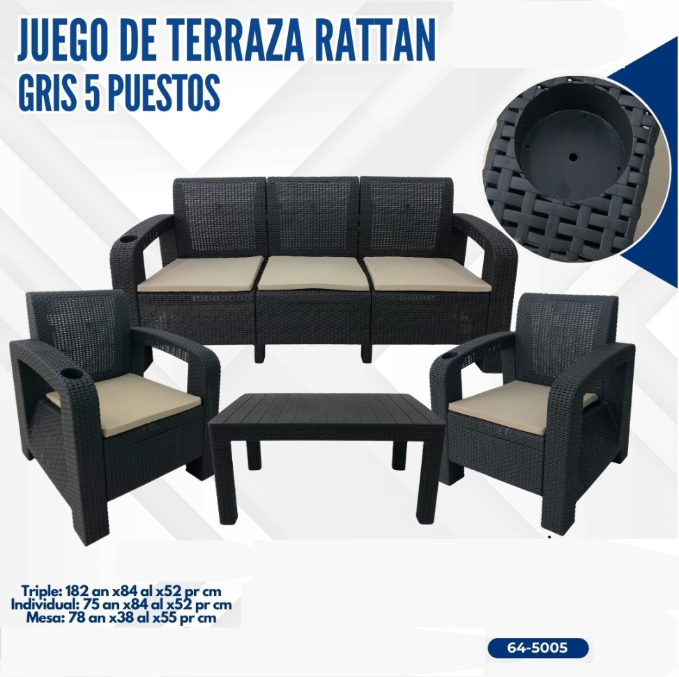 JUEGO DE TERRAZA OLIMPOS RATTAN GRIS 3+1+1+S