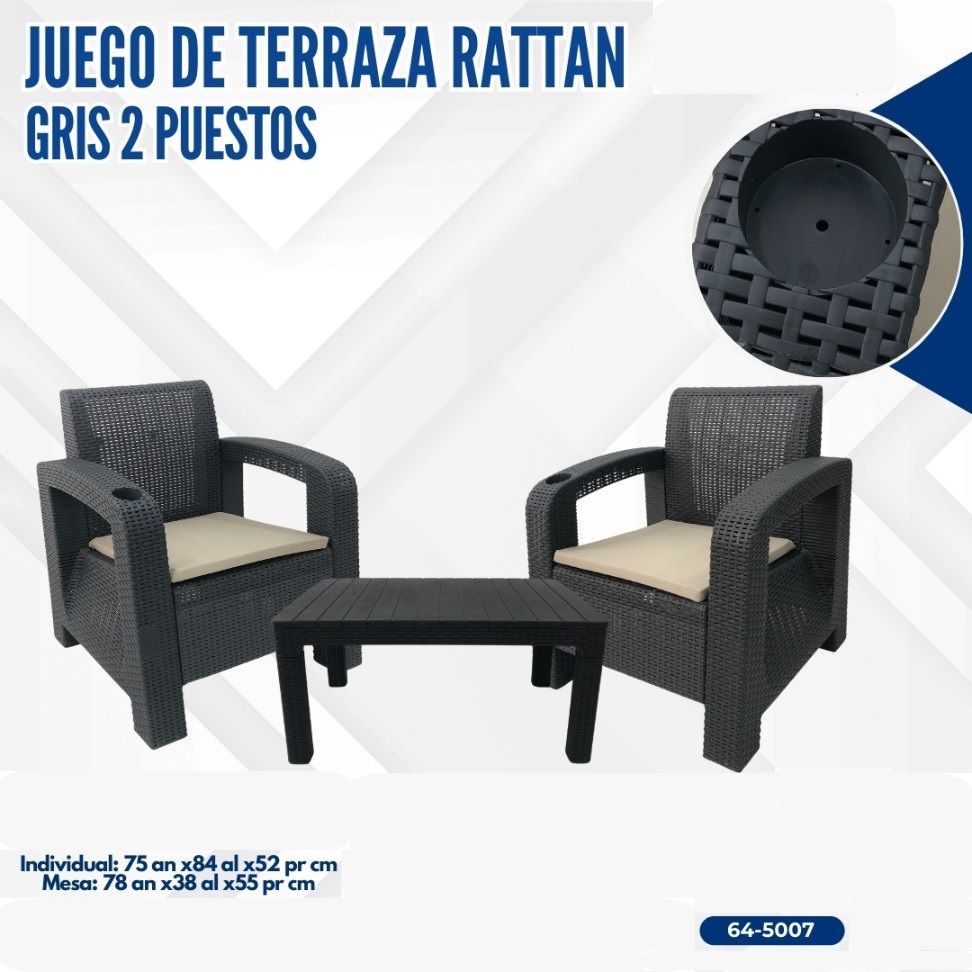 JUEGO DE TERRAZA OLIMPOS RATTAN GRIS 1+1+S