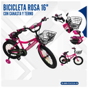 BICICLETA FUCSIA 16" CON CANASTA Y TERMO