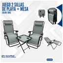 JUEGO DE  2 SILLAS DE PLAYA PLEGABLE GRIS + MESA