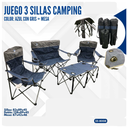 JUEGO DE  3 SILLAS CAMPING AZUL CON GRIS + MESA