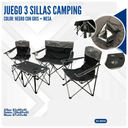 JUEGO DE  3 SILLAS CAMPING NEGRO CON GRIS + MESA