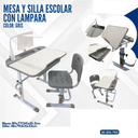 MESA Y SILLA ESCOLAR CON LAMPARA GRIS