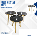 JUEGO DE MESITAS 3 PIEZAS NEGRO CON DORADO