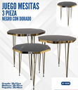 JUEGO DE MESITAS 3 PIEZAS NEGRO CON DORADO