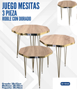 JUEGO DE MESITAS 3 PIEZAS ROBLE CON DORADO