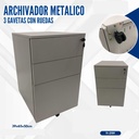 ARCHIVADOR METALICO 3 GAVETAS PEQUEÑO CON RUEDAS GRIS