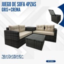 JUEGO DE SOFA 4 PIEZAS COLOR GRIS+CREMA ESTILO RATTAN